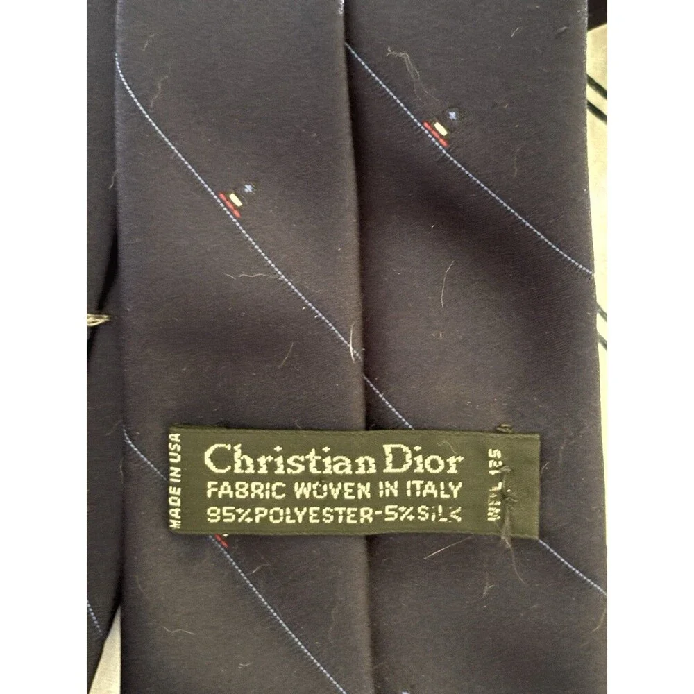 Vintage CHRISTIAN DIOR New York Paris Necktie Tie Navy Made In USA
